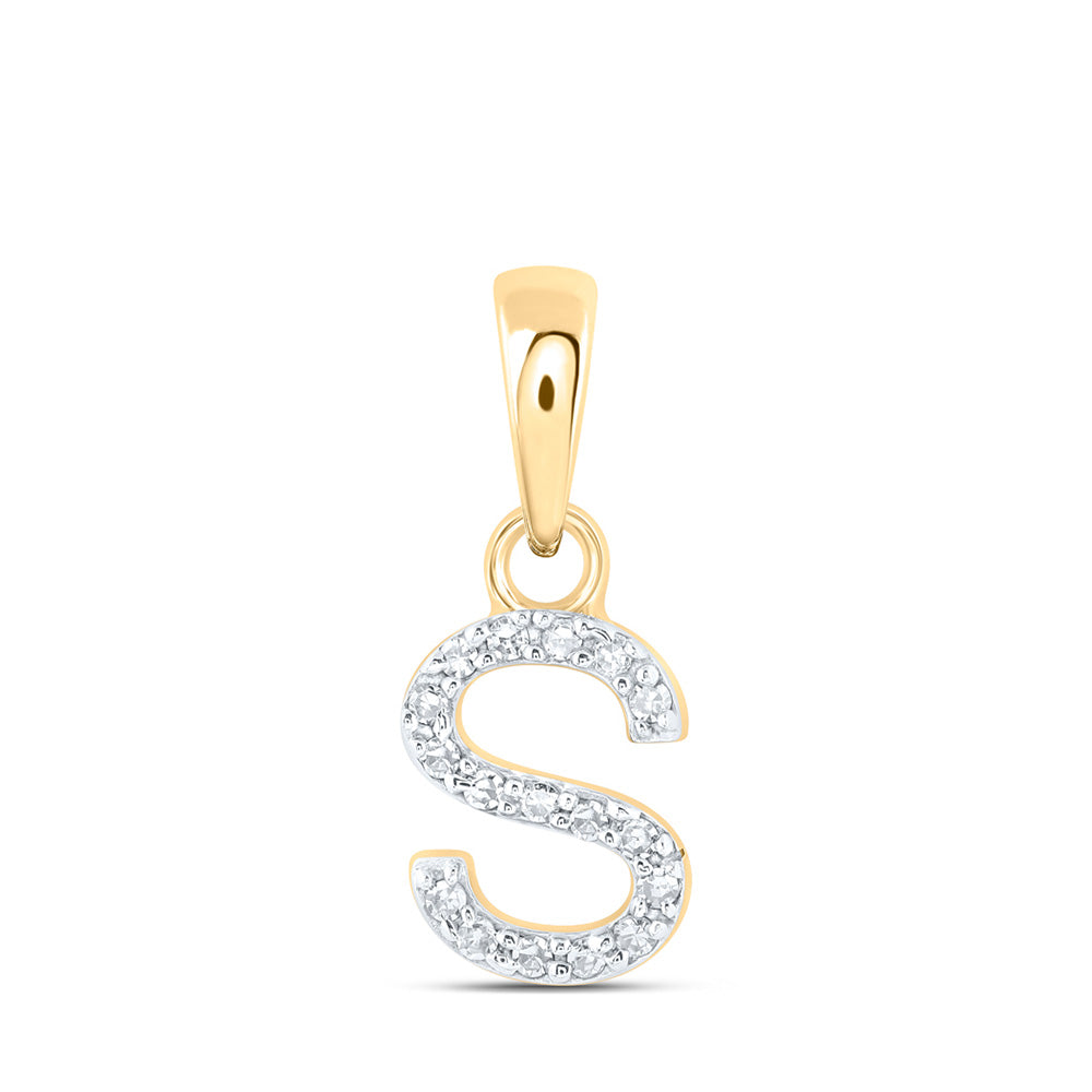 10K Yellow Gold Womens Round Diamond Initial Letter Pendant