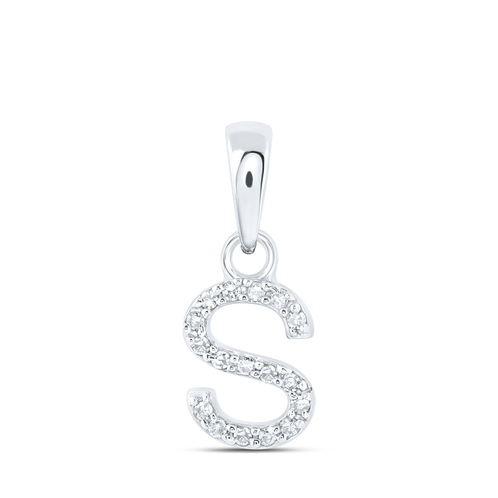 10K White Gold Womens Round Diamond Initial Letter Pendant