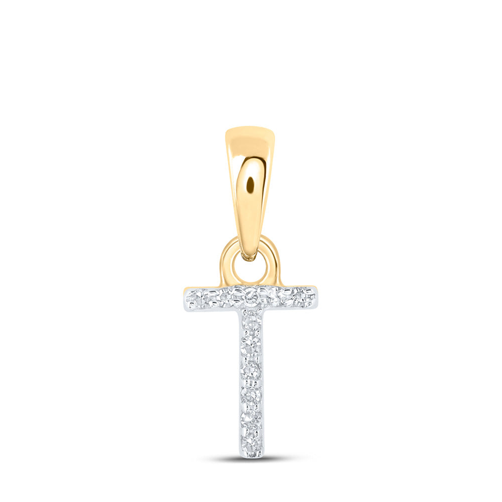 10K Yellow Gold Womens Round Diamond Initial Letter Pendant