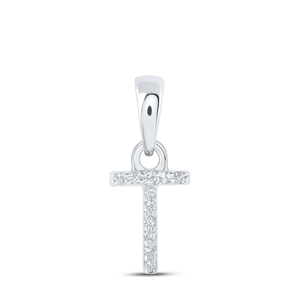 10K White Gold Womens Round Diamond Initial Letter Pendant