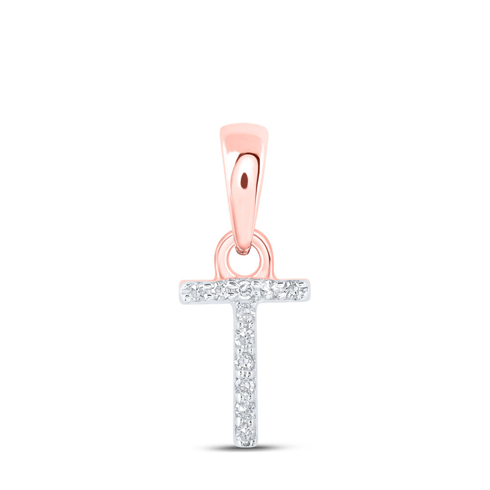 10K Rose Gold Womens Round Diamond Initial Letter Pendant