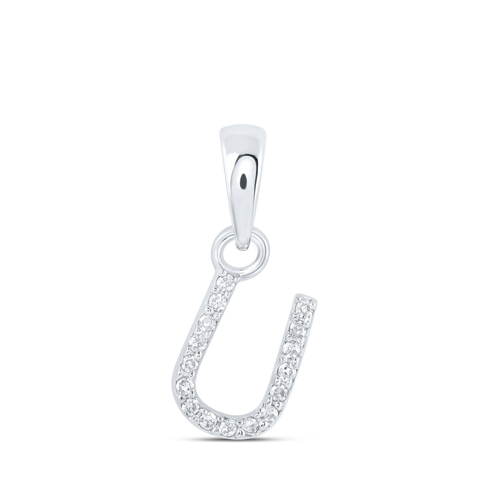 10K White Gold Womens Round Diamond Initial Letter Pendant
