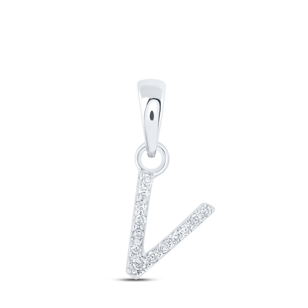 10K White Gold Womens Round Diamond Initial Letter Pendant