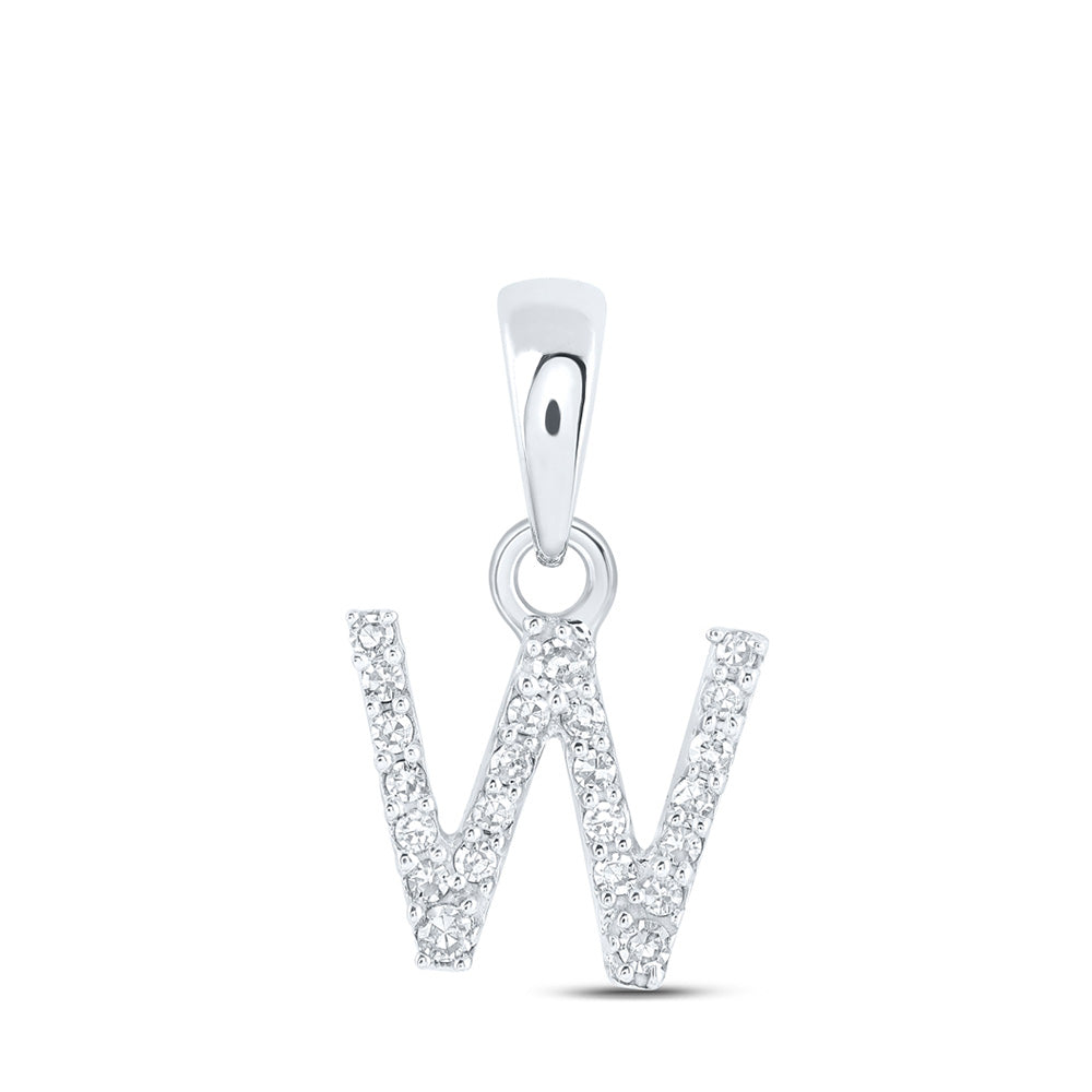 10K White Gold Womens Round Diamond Initial Letter Pendant