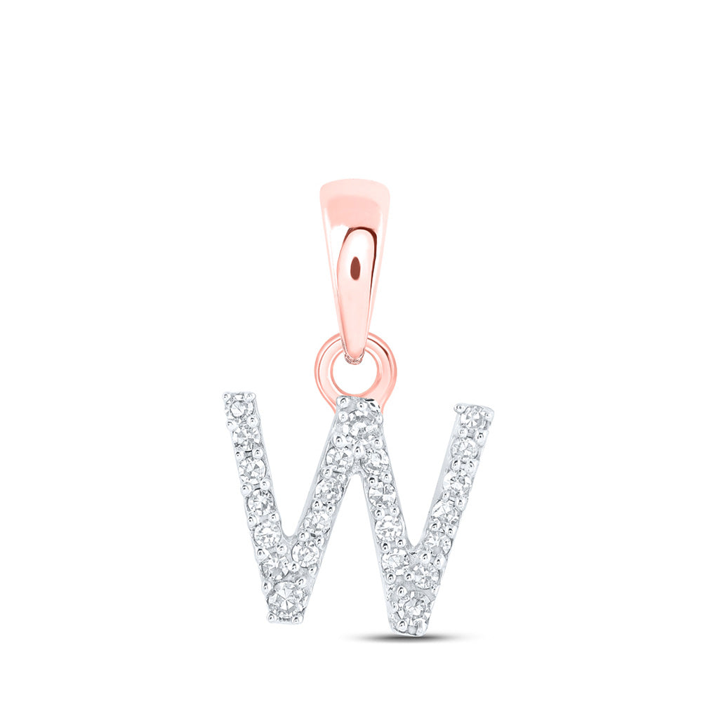 10K Rose Gold Womens Round Diamond Initial Letter Pendant