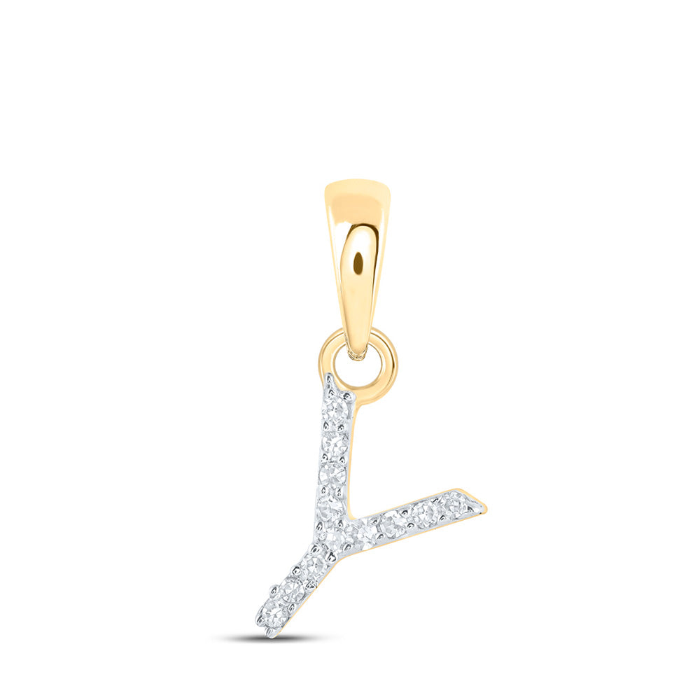 10K Yellow Gold Womens Round Diamond Initial Letter Pendant