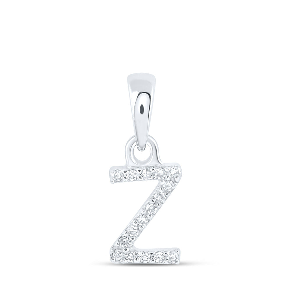 10K White Gold Womens Round Diamond Initial Letter Pendant