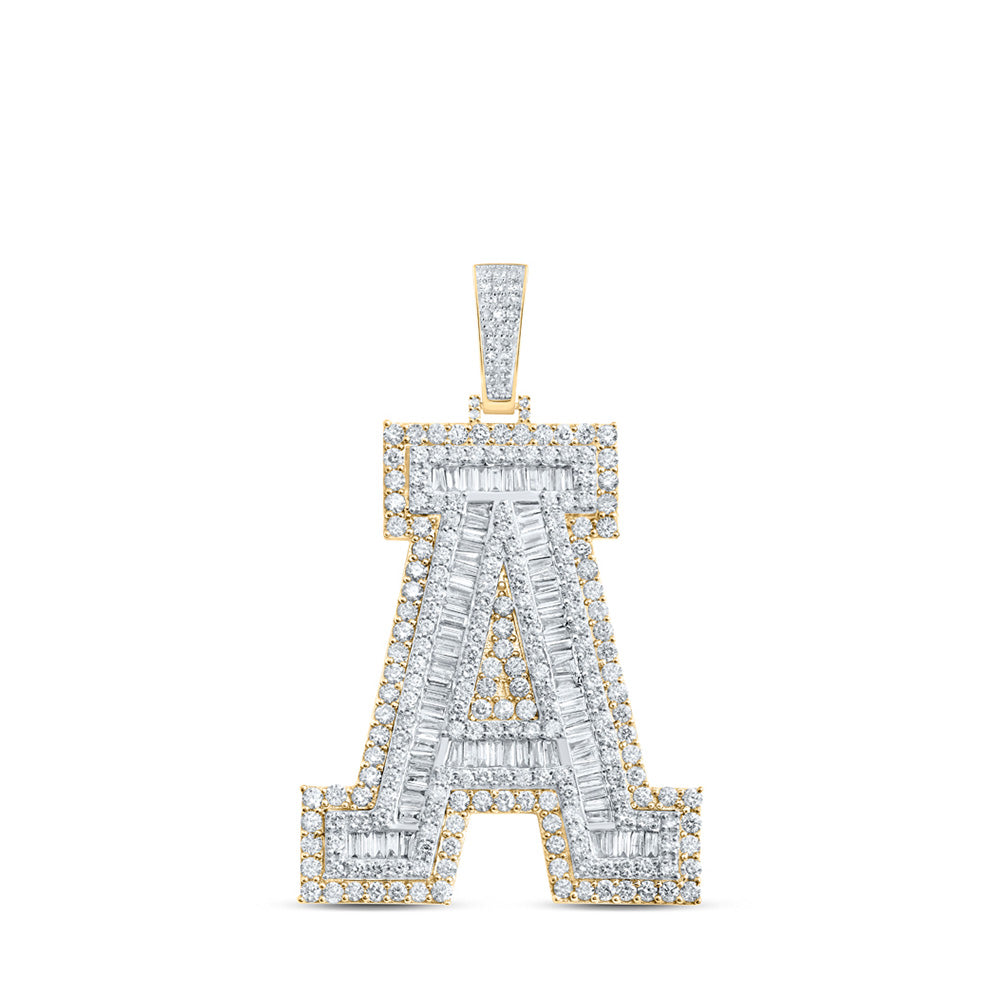 10K Yellow Gold Mens Baguette Diamond Initial Letter Charm Pendant