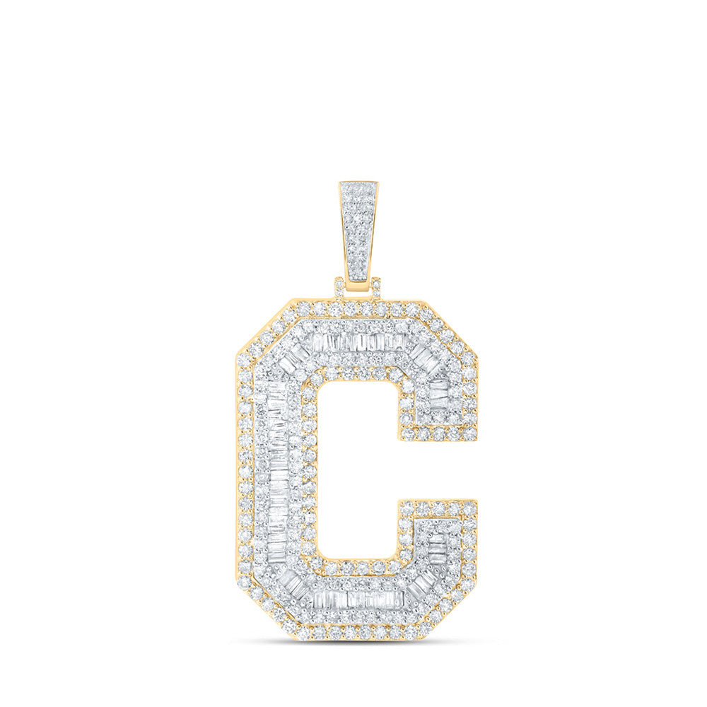 10K Yellow Gold Mens Baguette Diamond Initial Letter Charm Pendant