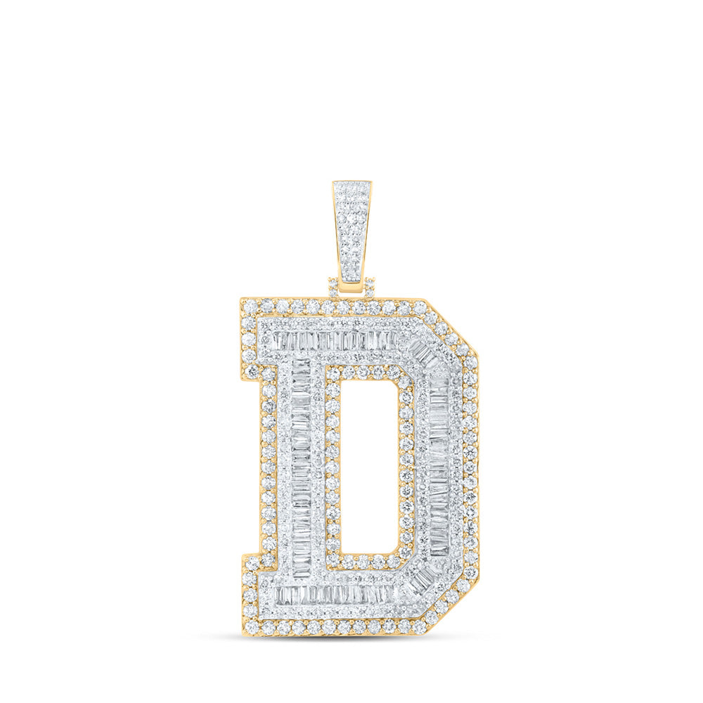 10K Yellow Gold Mens Baguette Diamond Initial Letter Charm Pendant