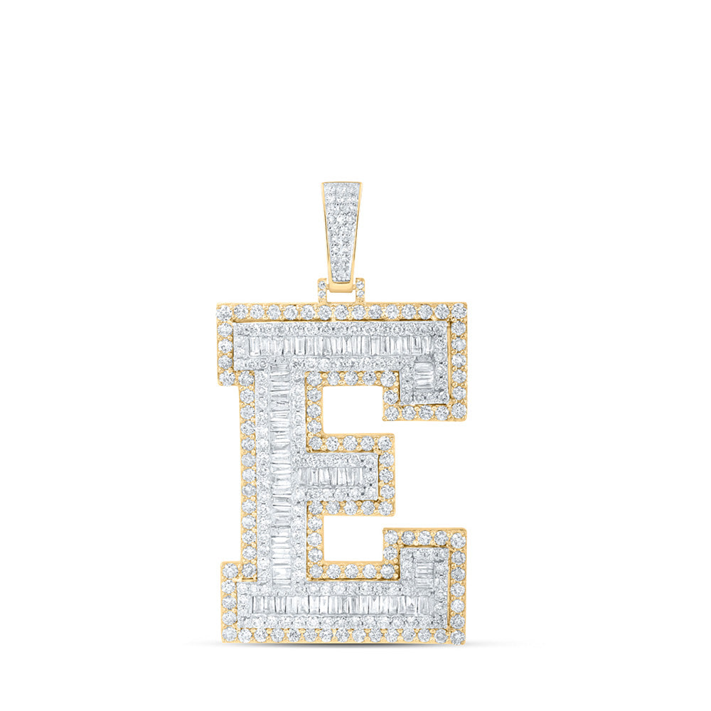 10K Yellow Gold Mens Baguette Diamond Initial Letter Charm Pendant