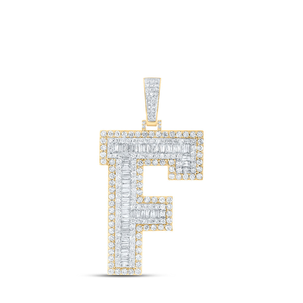 10K Yellow Gold Mens Baguette Diamond Initial Letter Charm Pendant