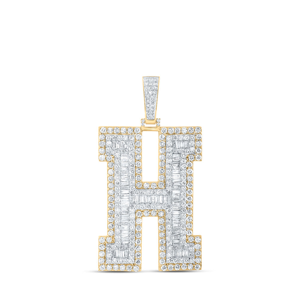 10K Yellow Gold Mens Baguette Diamond Initial Letter Charm Pendant