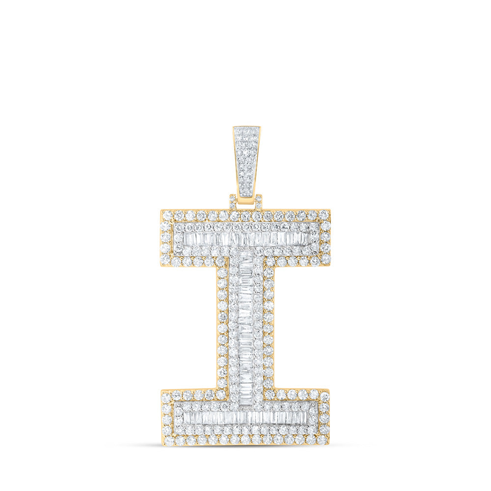 10K Yellow Gold Mens Baguette Diamond Initial Letter Charm Pendant