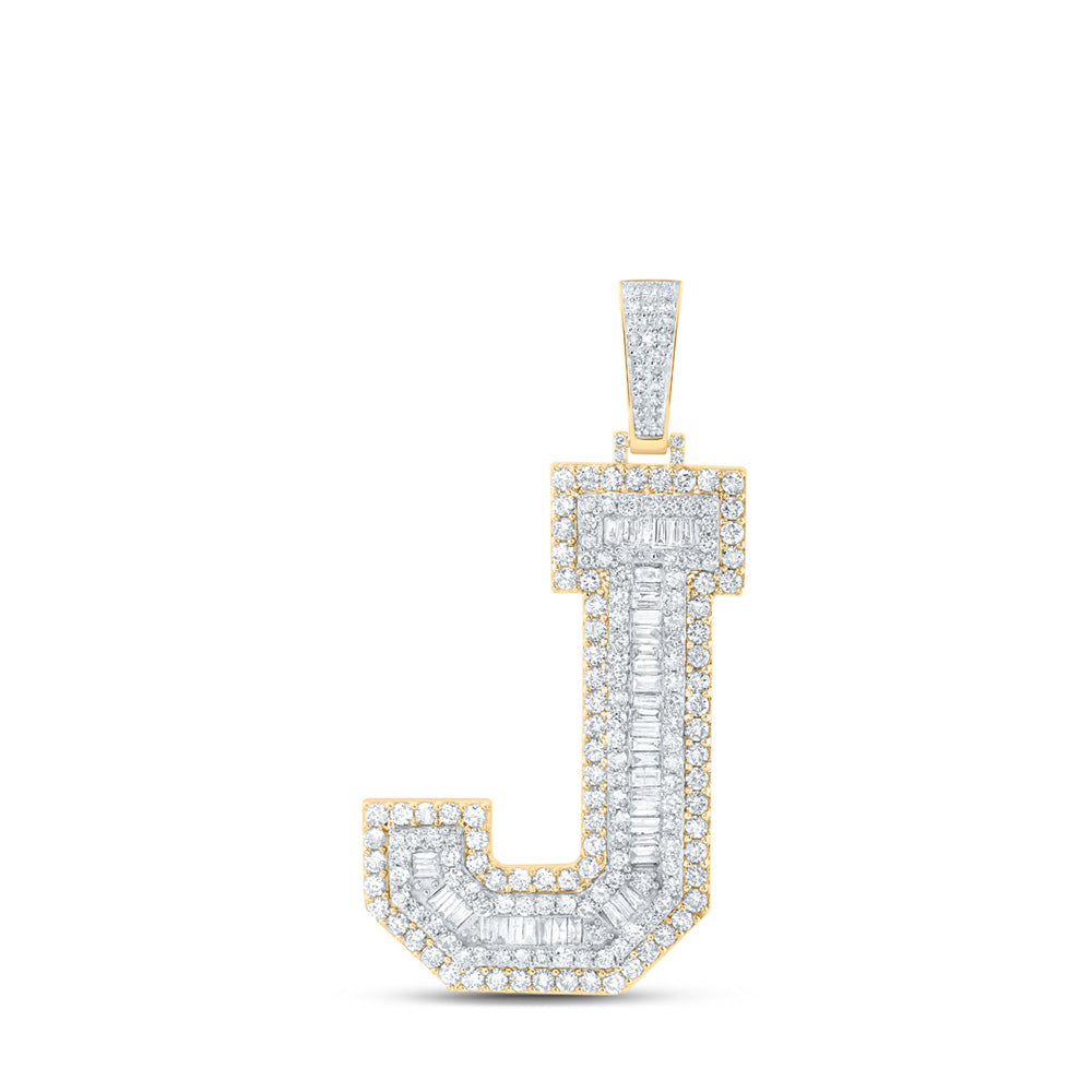 10K Yellow Gold Mens Baguette Diamond Initial Letter Charm Pendant