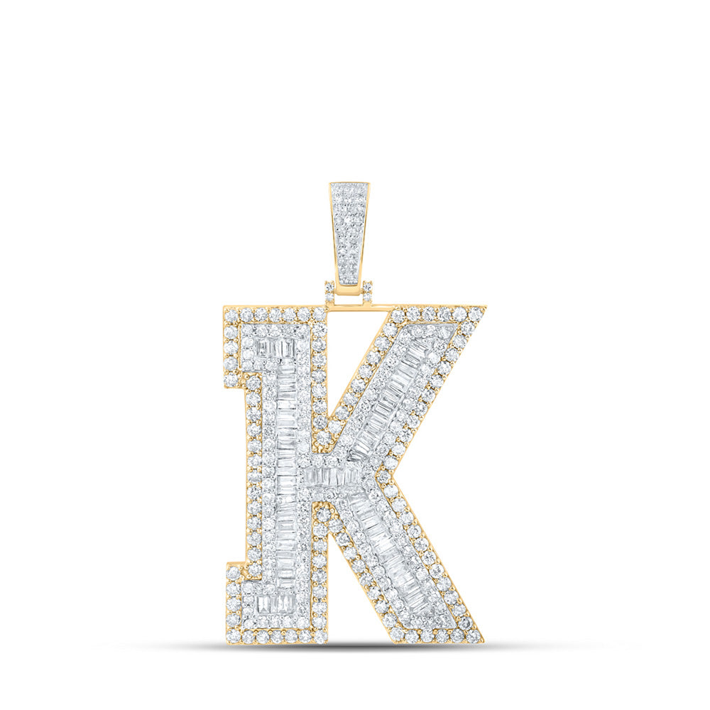 10K Yellow Gold Mens Baguette Diamond Initial Letter Charm Pendant