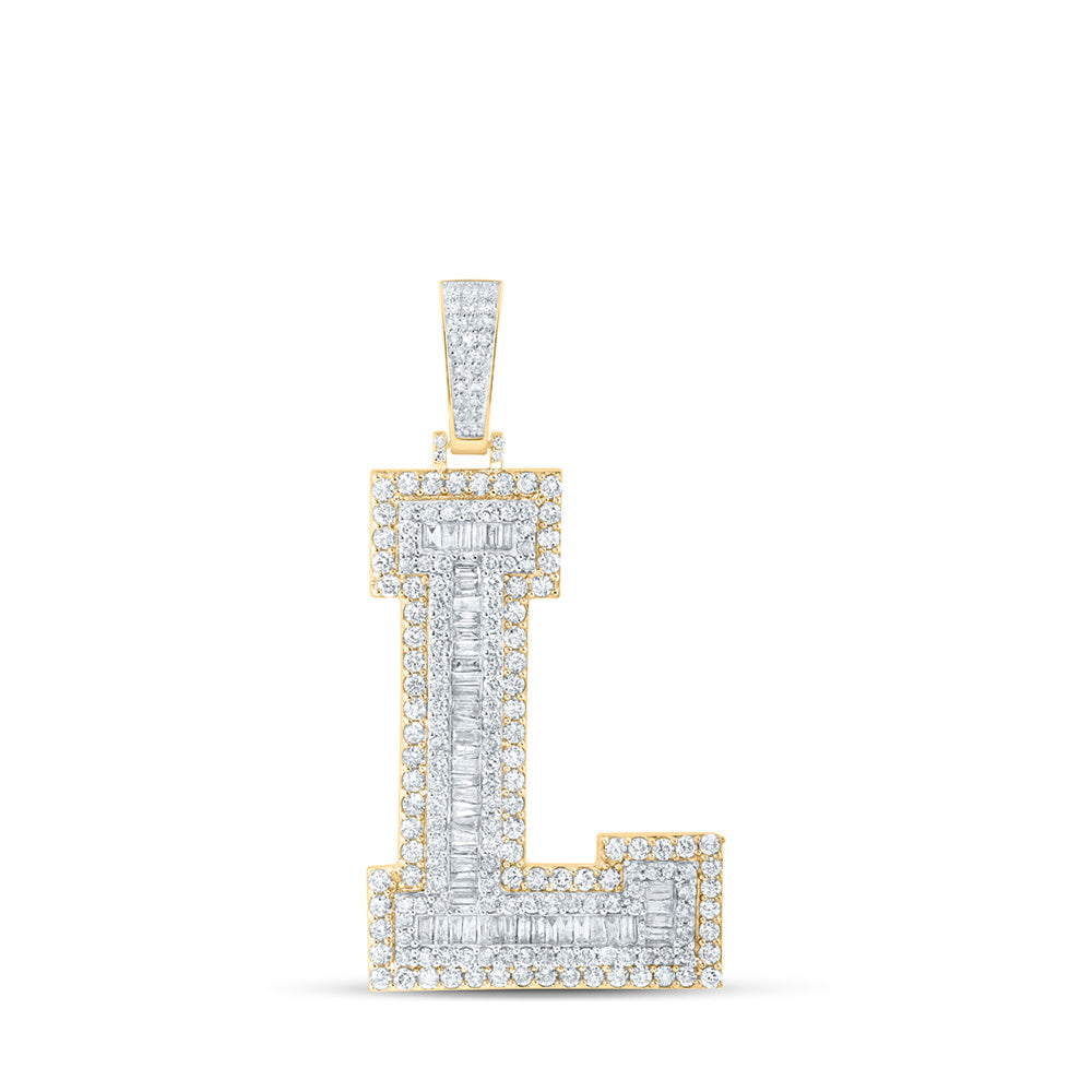 10K Yellow Gold Mens Baguette Diamond Initial Letter Charm Pendant