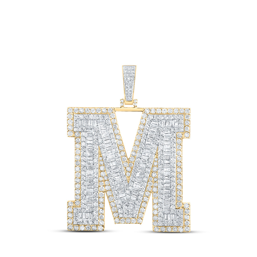 10K Yellow Gold Mens Baguette Diamond Initial Letter Charm Pendant