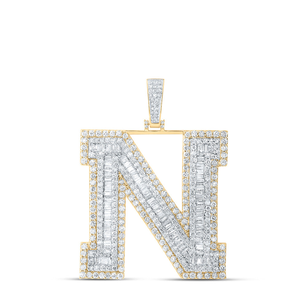 10K Yellow Gold Mens Baguette Diamond Initial Letter Charm Pendant