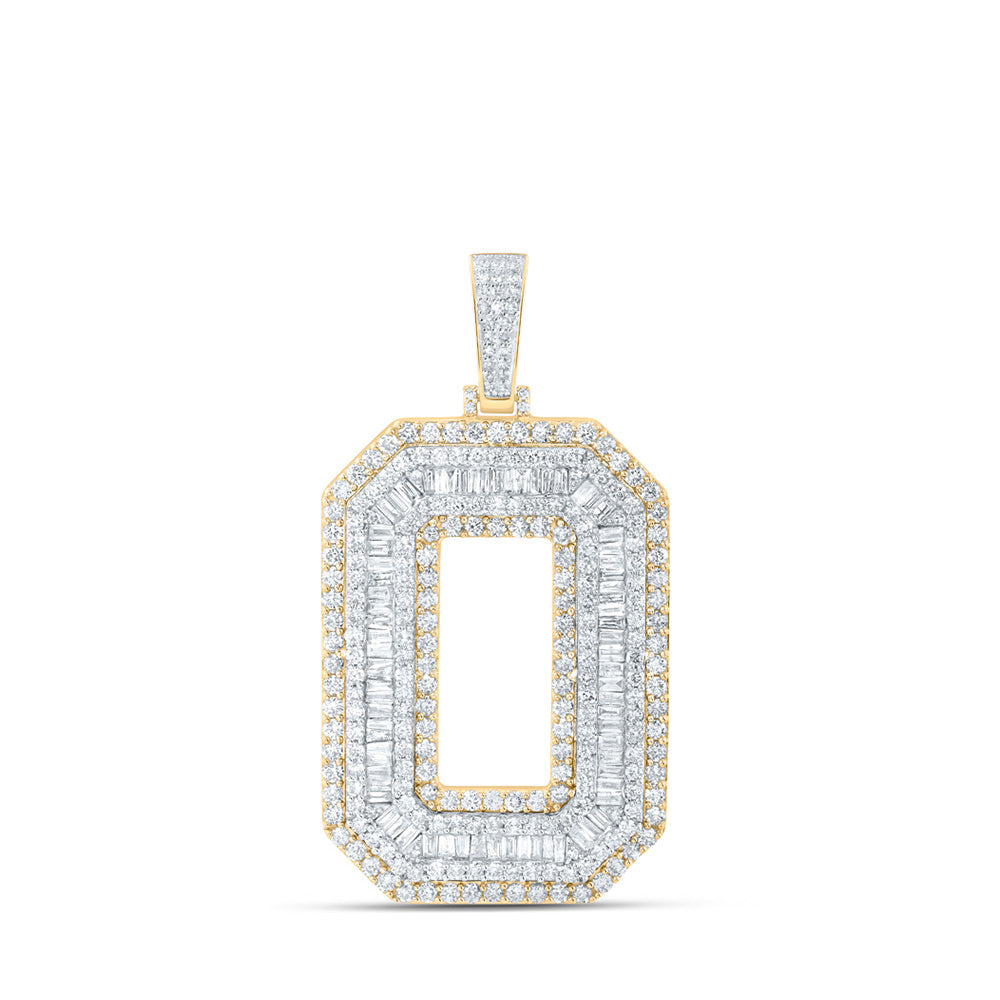 10K Yellow Gold Mens Baguette Diamond Initial Letter Charm Pendant