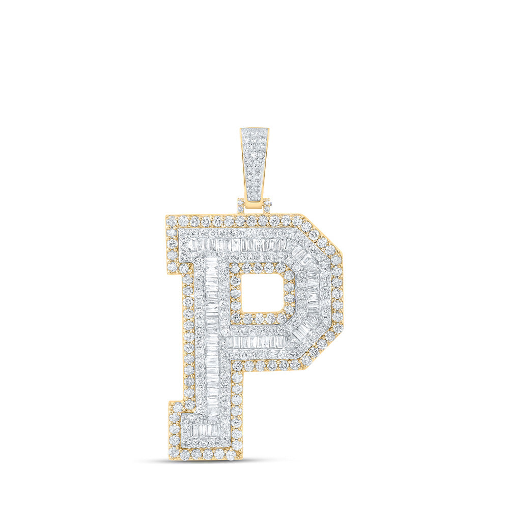 10K Yellow Gold Mens Baguette Diamond Initial Letter Charm Pendant