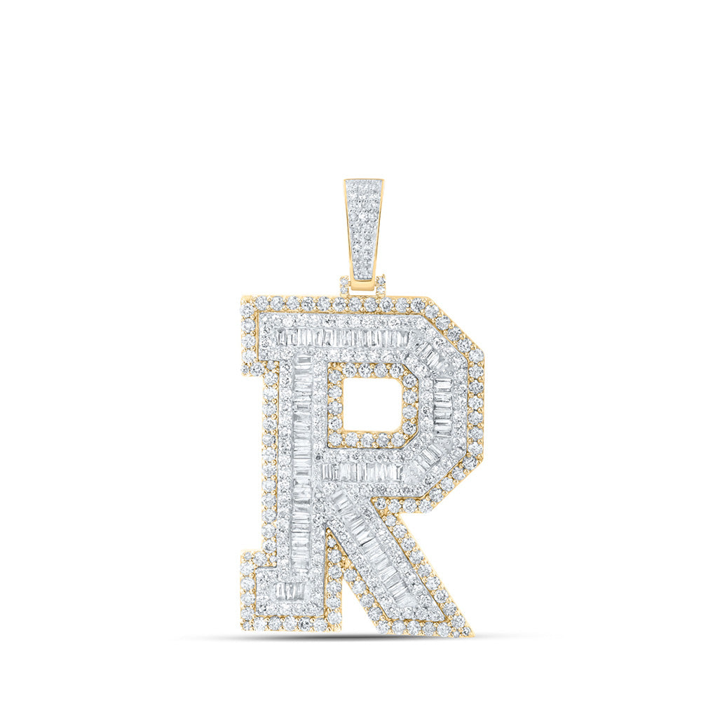 10K Yellow Gold Mens Baguette Diamond Initial Letter Charm Pendant