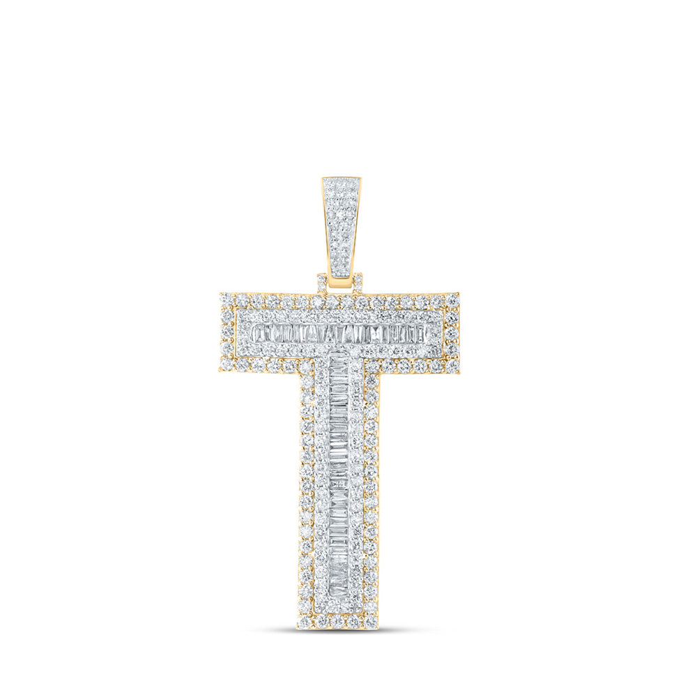 10K Yellow Gold Mens Baguette Diamond Initial Letter Charm Pendant