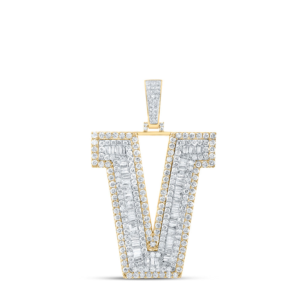 10K Yellow Gold Mens Baguette Diamond Initial Letter Charm Pendant
