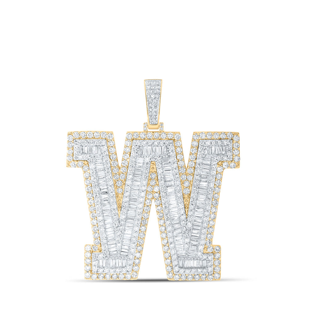 10K Yellow Gold Mens Baguette Diamond Initial Letter Charm Pendant