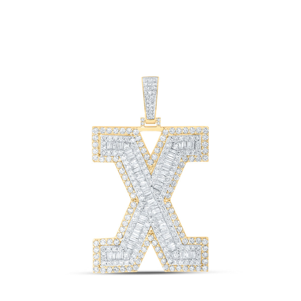 10K Yellow Gold Mens Baguette Diamond Initial Letter Charm Pendant