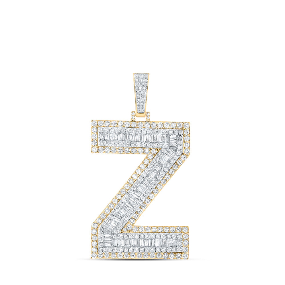 10K Yellow Gold Mens Baguette Diamond Initial Letter Charm Pendant