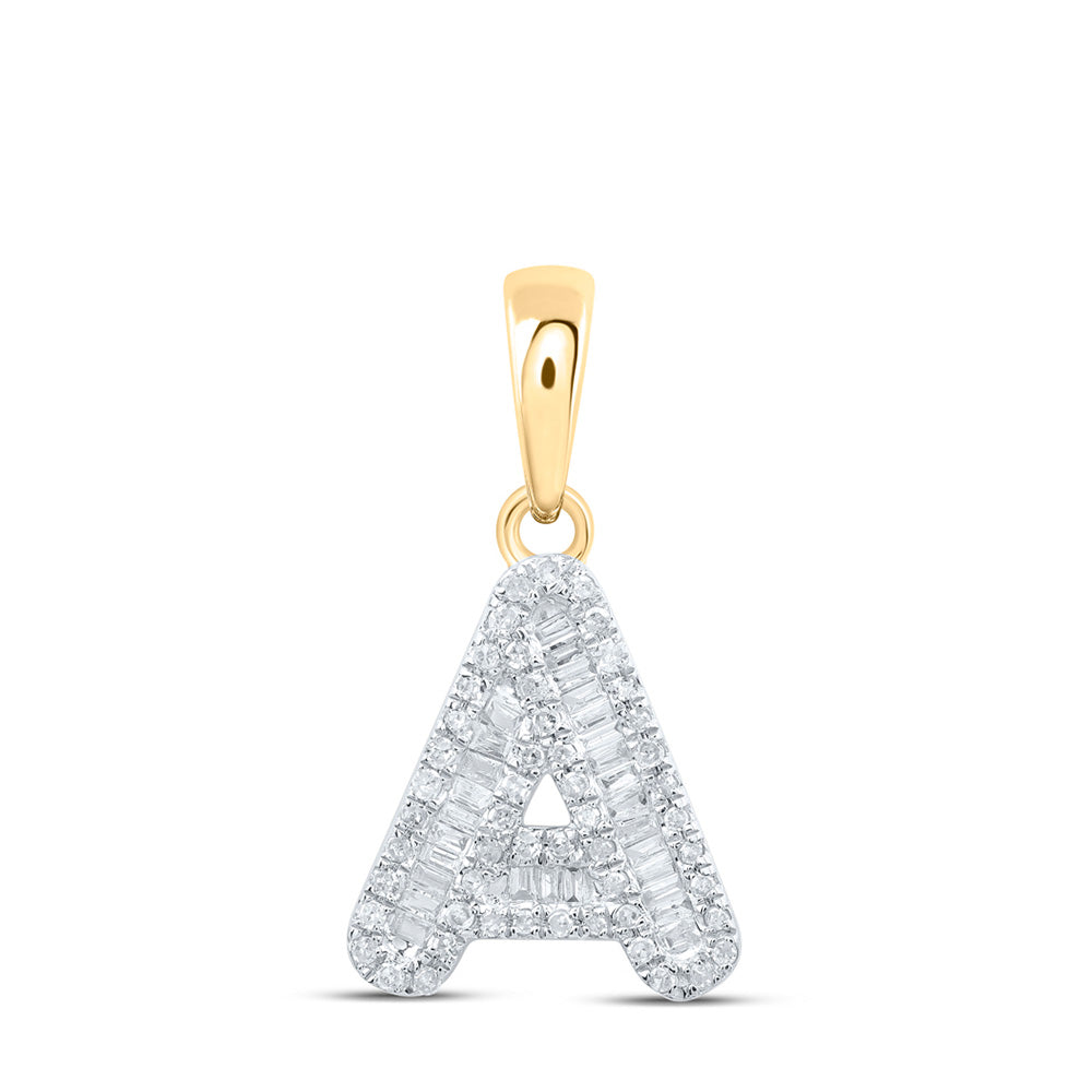 10K Yellow Gold Womens Baguette Diamond Initial Letter Pendant