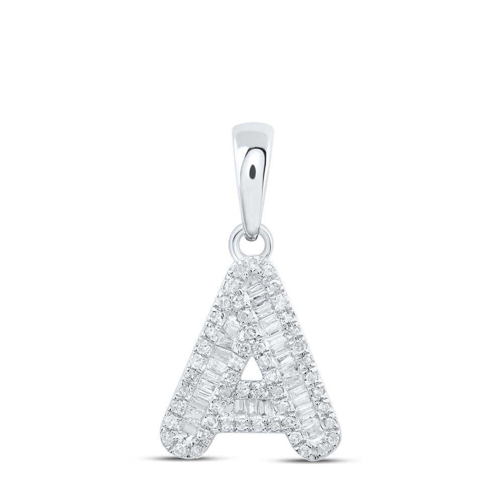 10K White Gold Womens Baguette Diamond Initial Letter Pendant