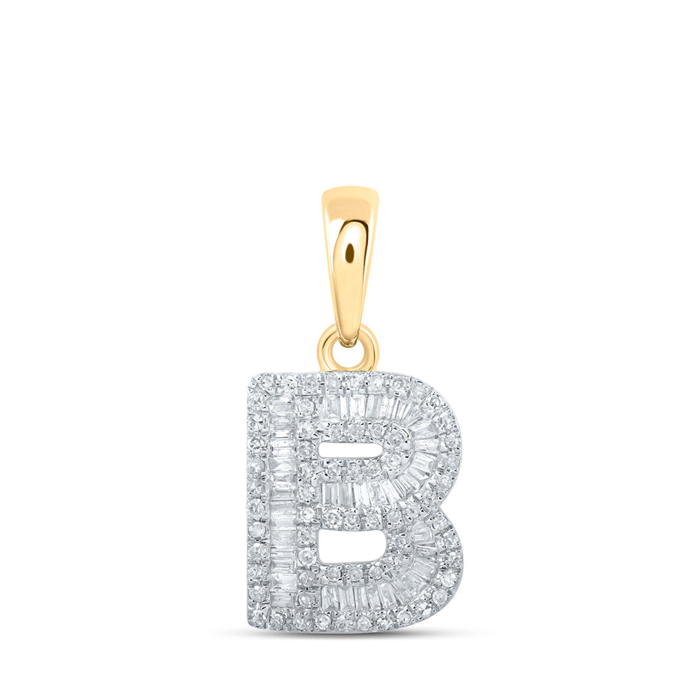 10K Yellow Gold Womens Baguette Diamond Initial Letter Pendant