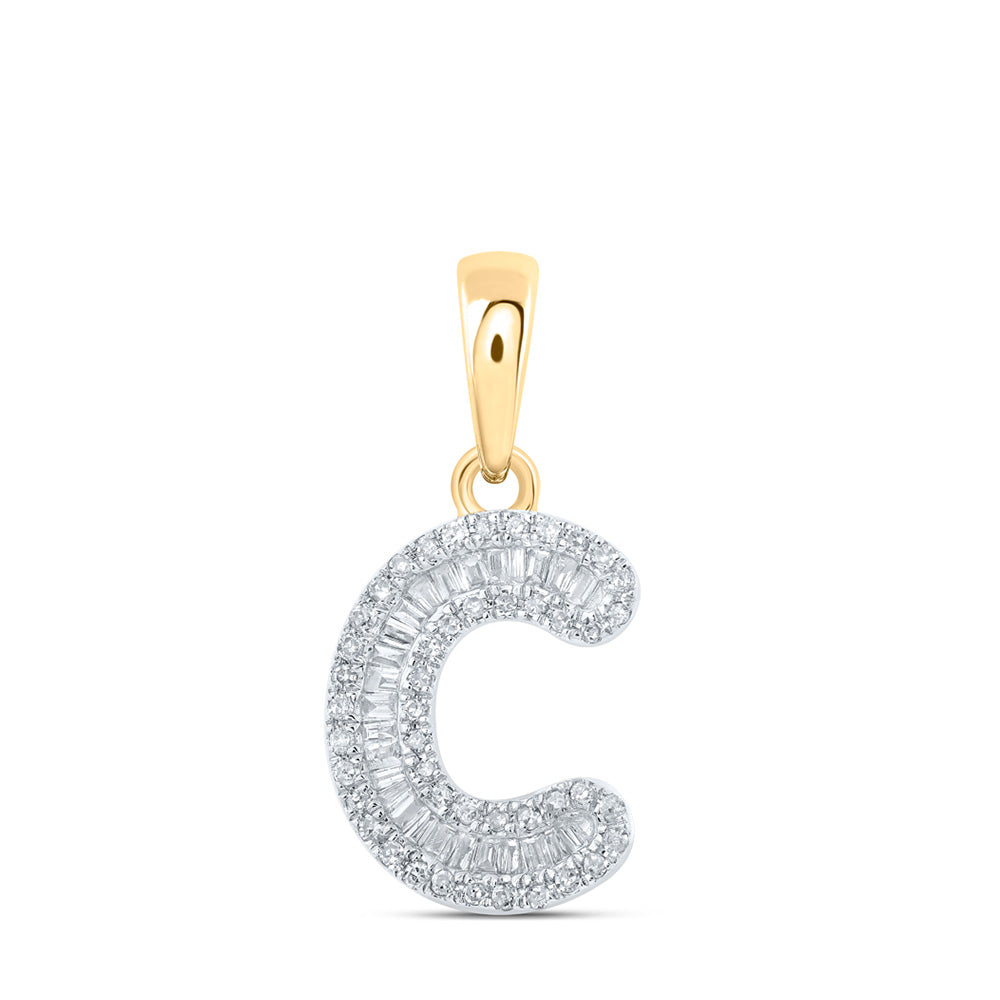 10K White Or Yellow Gold Womens Baguette Diamond C Initial Letter Pendant