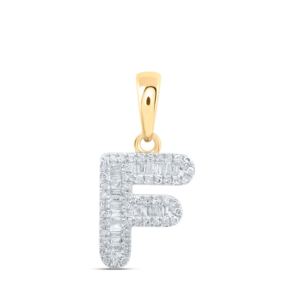 10K Yellow Gold Womens Baguette Diamond Initial Letter Pendant