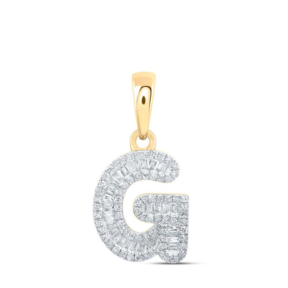10K Yellow Gold Womens Baguette Diamond Initial Letter Pendant