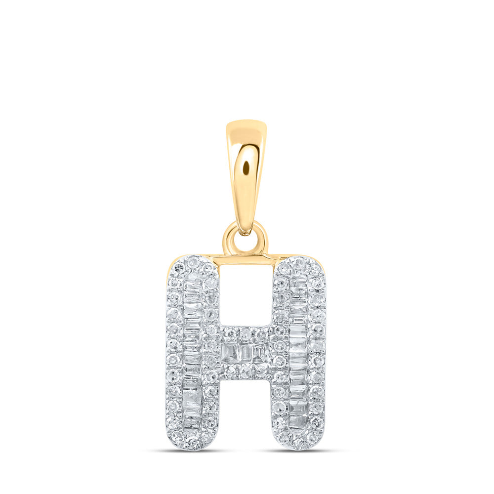 10K Yellow Gold Womens Baguette Diamond Initial Letter Pendant
