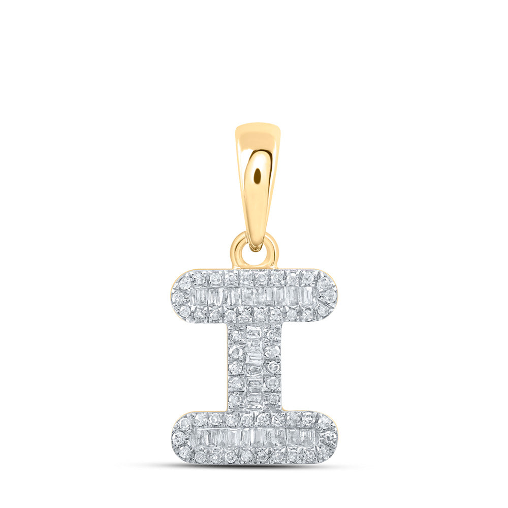10K Yellow Gold Womens Baguette Diamond Initial Letter Pendant