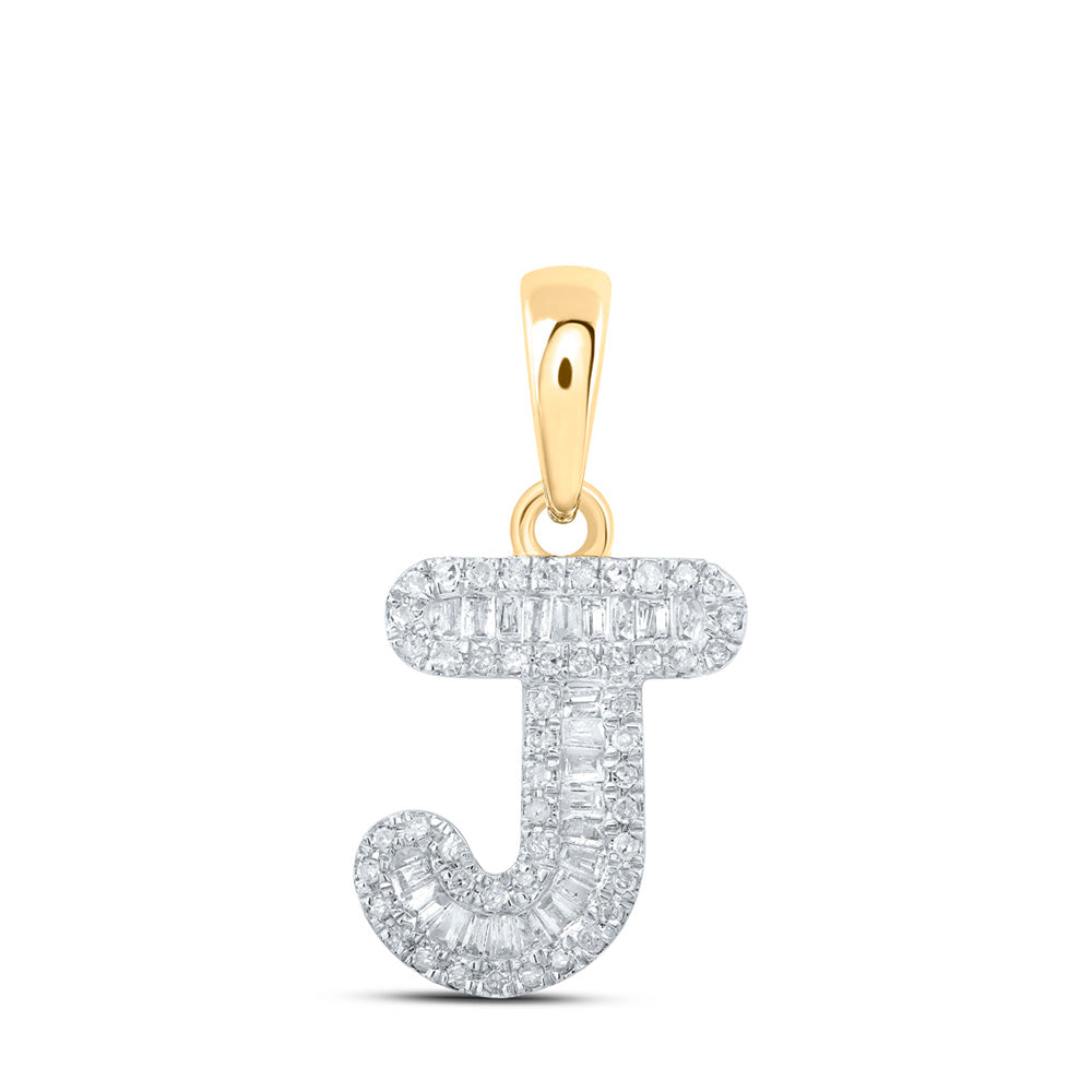 10K Yellow Gold Womens Baguette Diamond Initial Letter Pendant