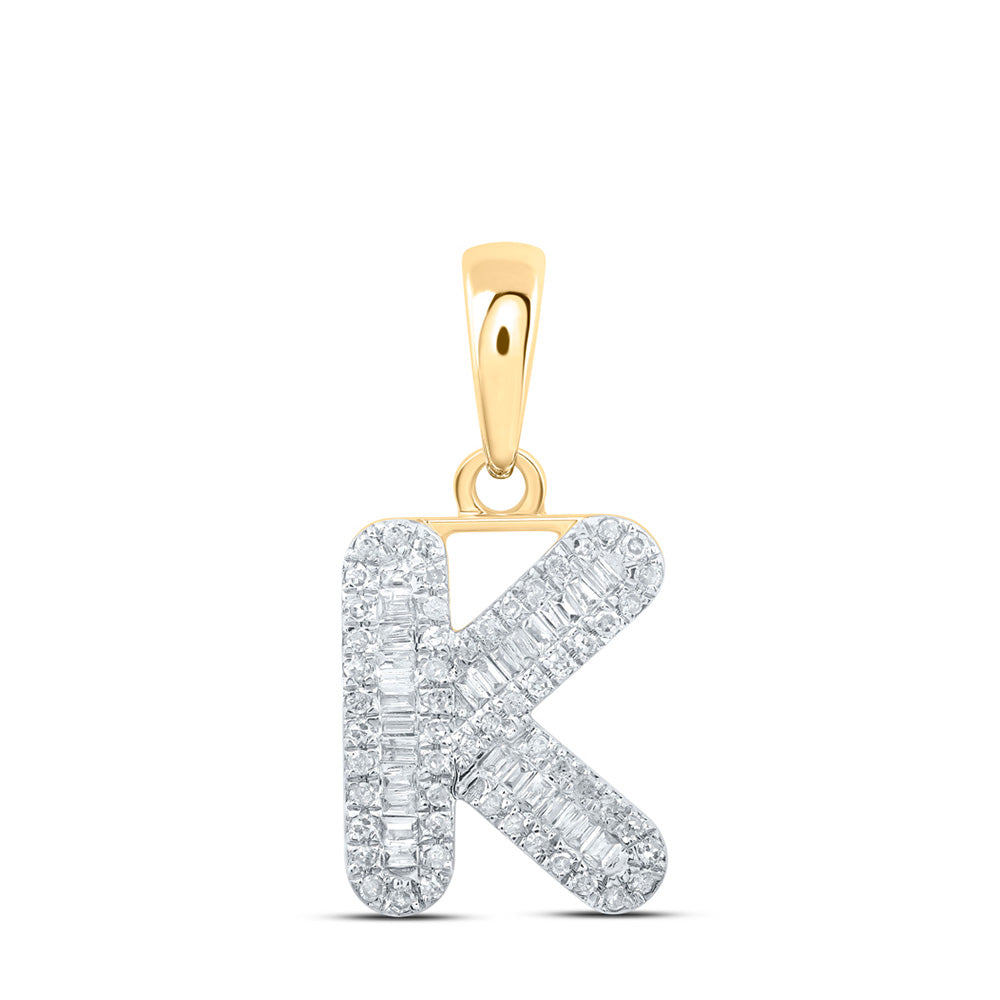 10K Yellow Gold Womens Baguette Diamond Initial Letter Pendant