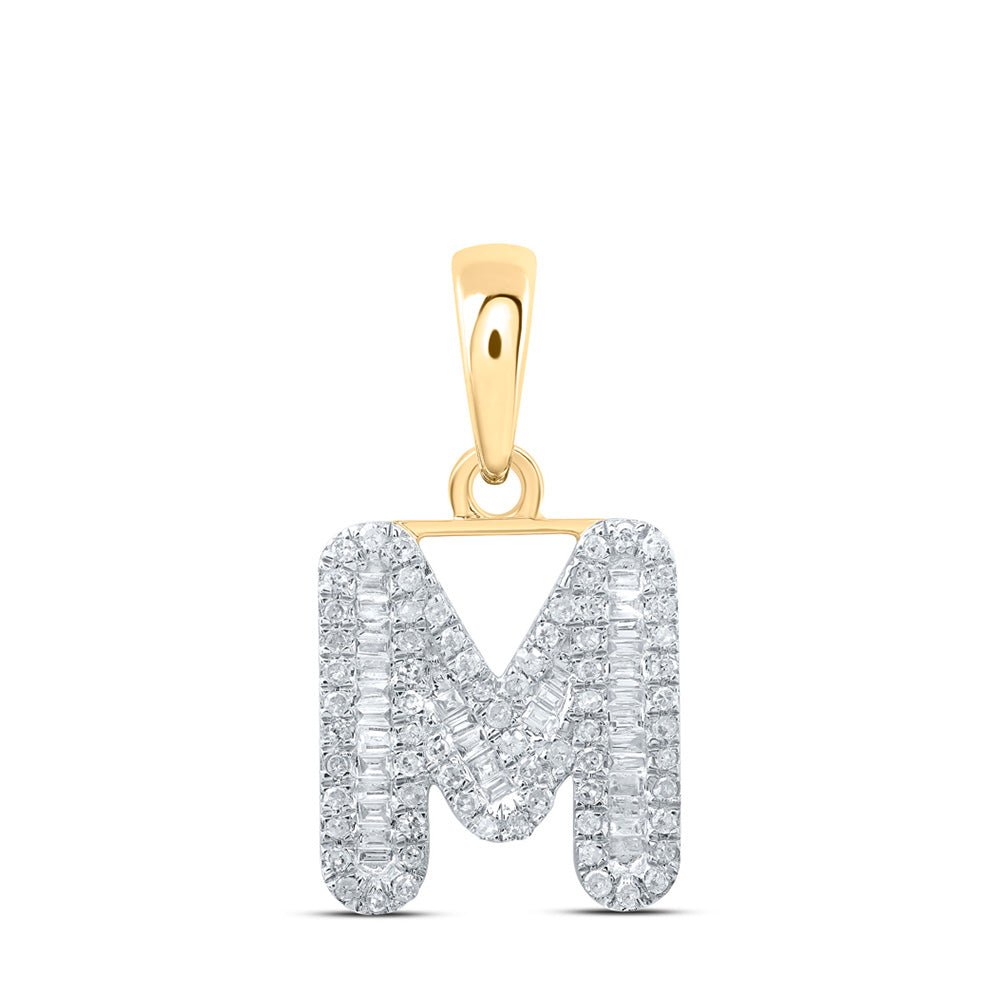 10K Yellow Gold Womens Baguette Diamond Initial Letter Pendant