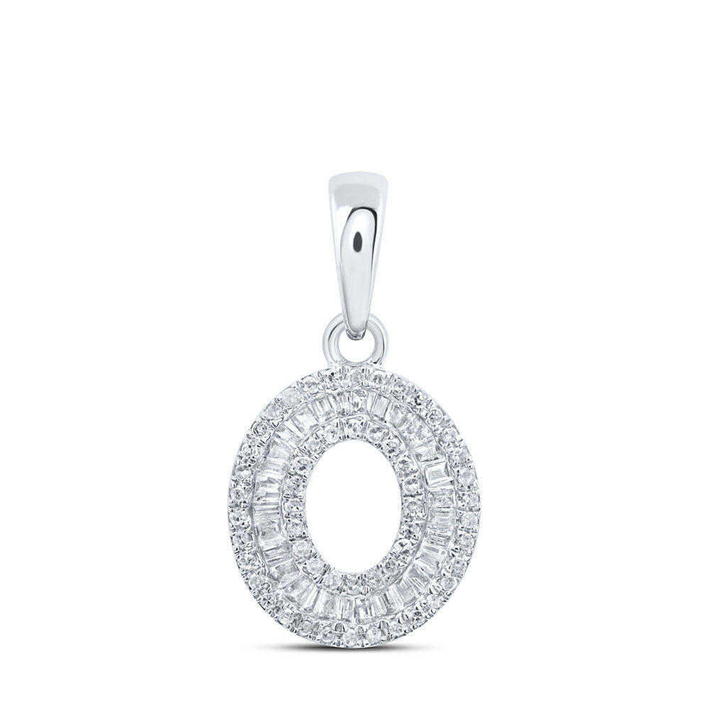 10K White Gold Womens Baguette Diamond Initial Letter Pendant