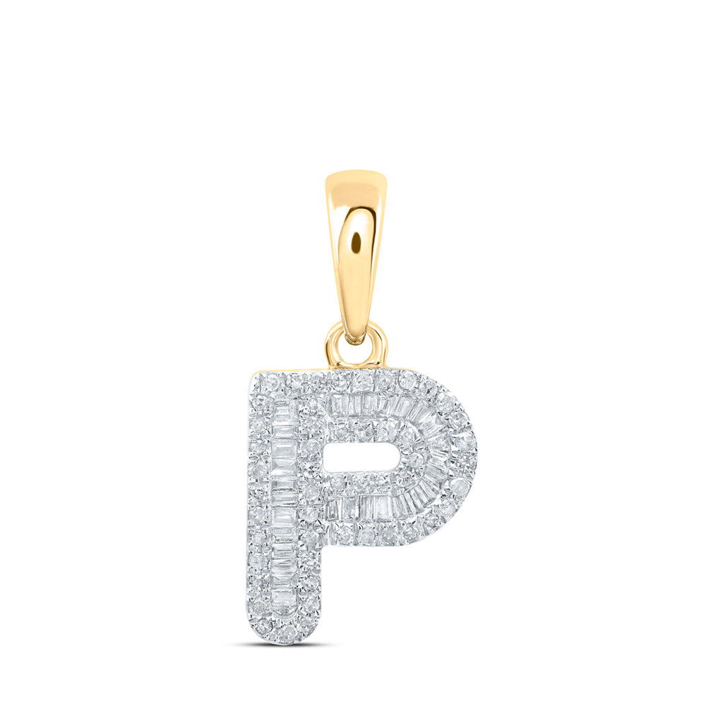 10K Yellow Gold Womens Baguette Diamond Initial Letter Pendant