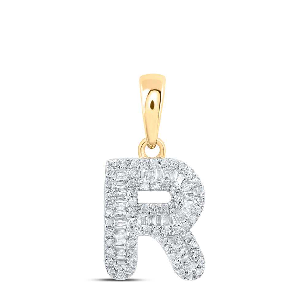 10K Yellow Gold Womens Baguette Diamond Initial Letter Pendant