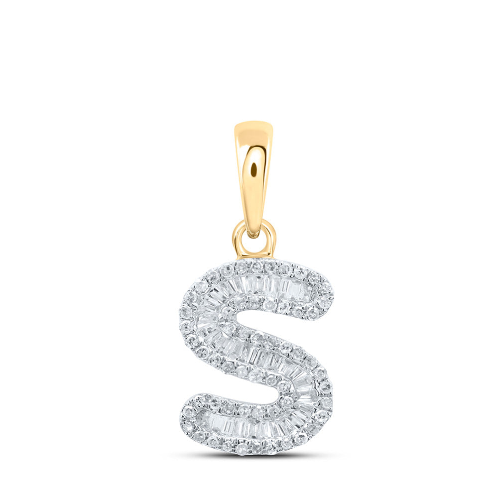 10K Yellow Gold Womens Baguette Diamond Initial Letter Pendant