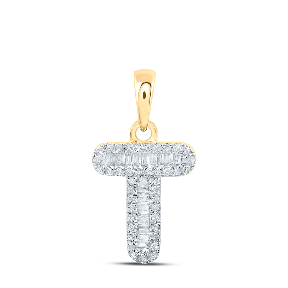 10K Yellow Gold Womens Baguette Diamond Initial Letter Pendant