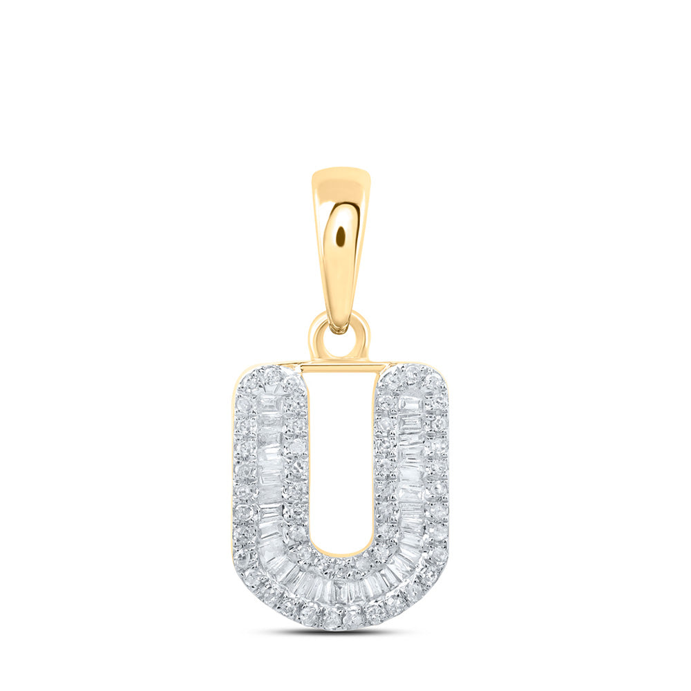 10K Yellow Gold Womens Baguette Diamond Initial Letter Pendant