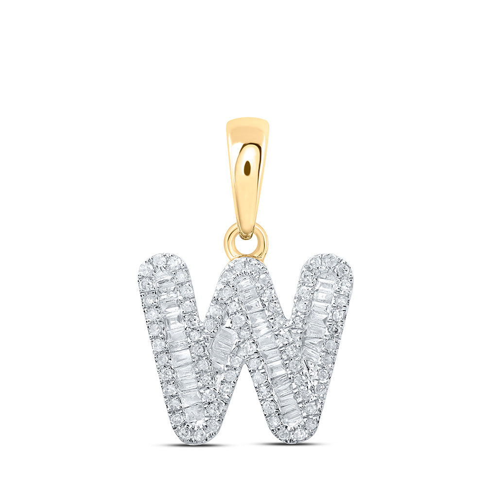 10K Yellow Gold Womens Baguette Diamond Initial Letter Pendant