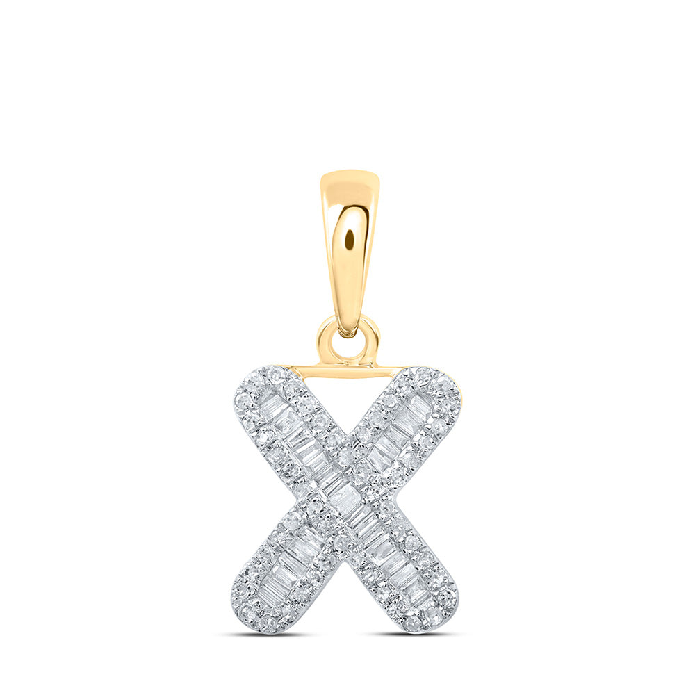 10K Yellow Gold Womens Baguette Diamond Initial Letter Pendant
